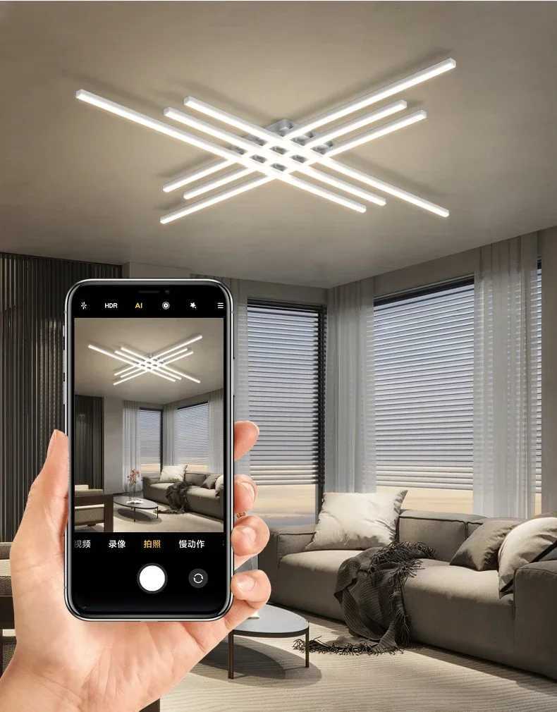 Nordic Minimalist Creative LED Ceiling Lamp Strip Lights Black Chandelier Square Bedroom Lamps Living Room Lamp LED Ceiling LampXJ2500613