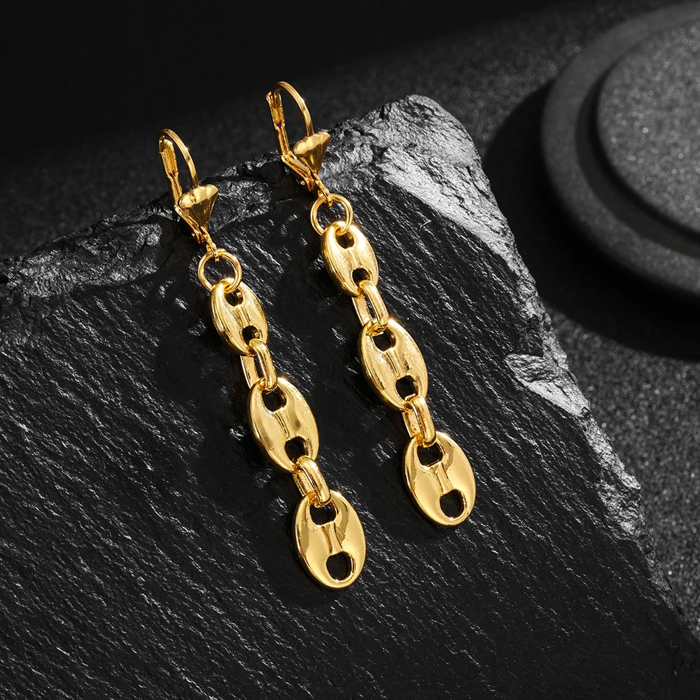 European and American cross-border coffee bean hip-hop golden bracelet earring necklace set lobster buckle stainless steel pig n 250609