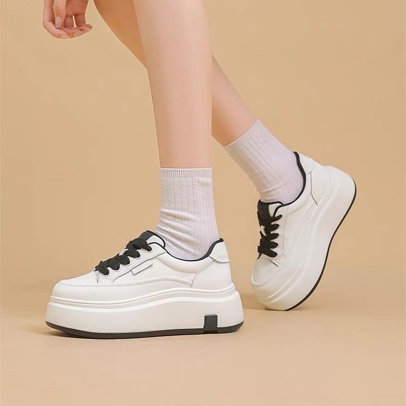 Ddmysports New Thick Soled White For Women Spring Versatile Sports Casual Shoes Height Increasing Lace Up Lightweight Sneakers Outdoor Shoes