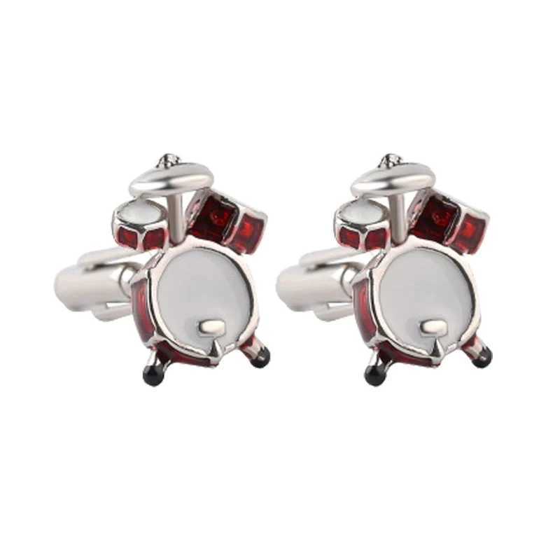 Fashion Music Drum Cufflinks for Men New Trendy 3D Red White Drum CUFFLINKS French Shirt Party Wedding Jewelry Boyfriends Gifts XJ250614