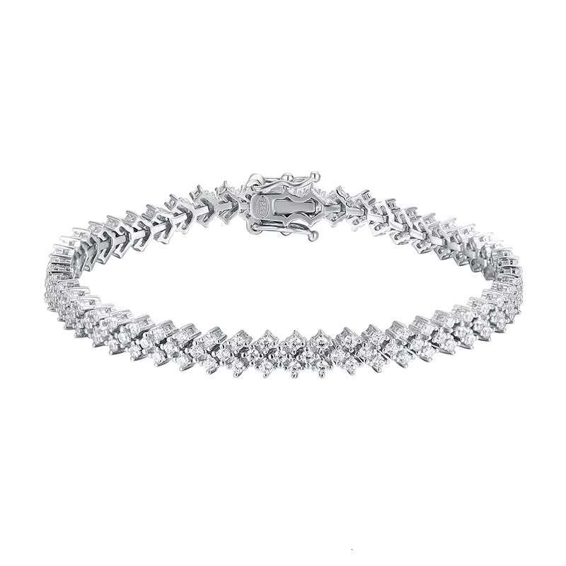 Sparkling Luxury 1.4mm Moissanite Tennis Bracelet for Women 18K White Gold Plated S925 Silver Three Row Rhombus Shape