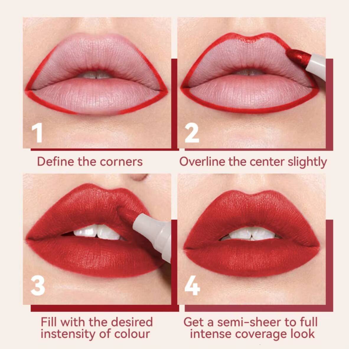 4 Colors Matte Lipstick Pen Velvet Lipliner Marker Waterproof Nourishing Not Fading Makeup Rose Red Lip Tint Liquid Cosmetic happy
