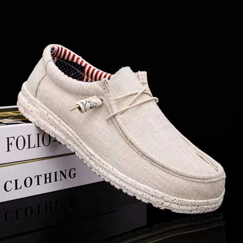 Mens Fi Canvas Loafers Comfortable Lightweight Breathable Mens Casual Shoes Flat Slip- Driving Shoes Man 2025 XJ250614