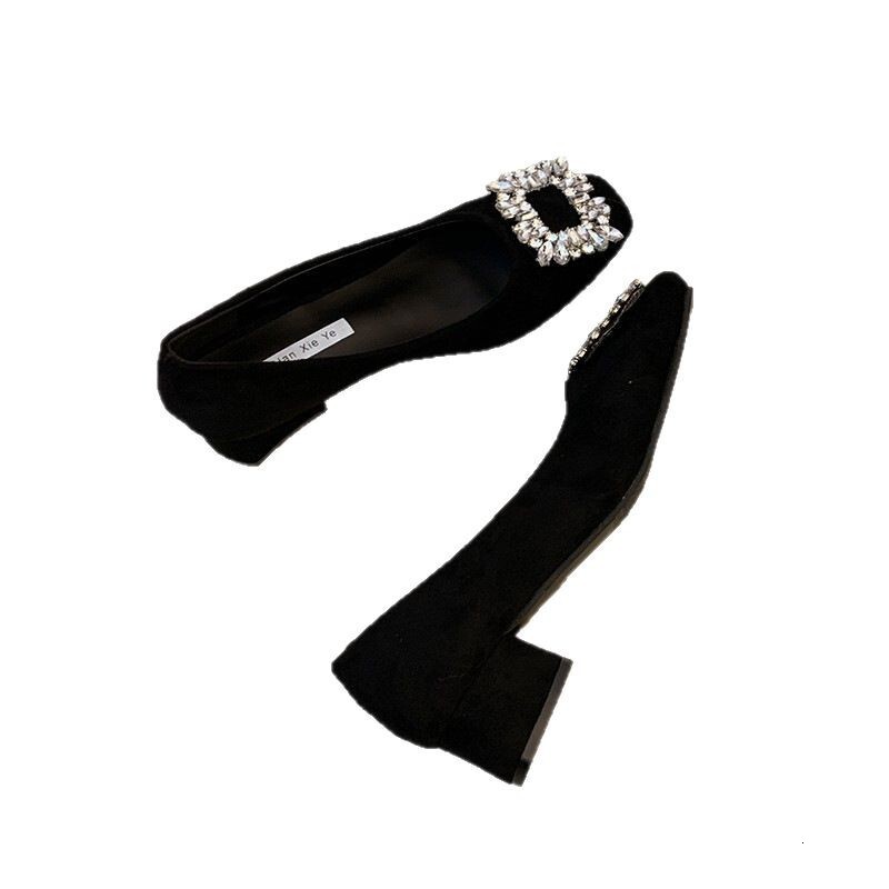 Ddmyoutdoor French Style Square Toe Women S Shoes Early Spring New Rhinestone Chunky Low Heel Slip On Shallow Mouth High Heels Outdoor Shoes