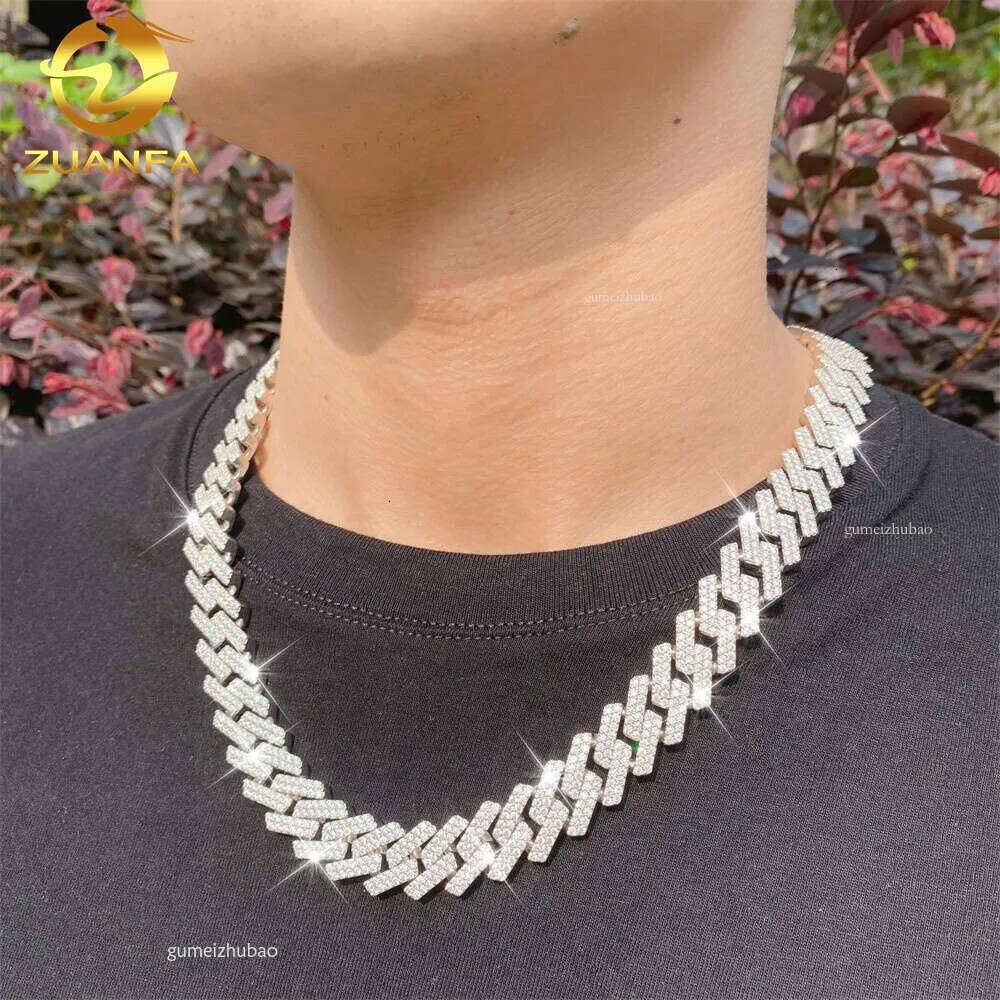 fashion Cuban chain bracelet designer necklace sterg sier GRA Certificate hip hop 15mm double row iced out moissanite chains dia cuban link with box