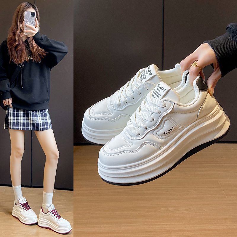 Ddmysports Ins White Sneakers New For Women Spring Student Sports Running Casual Shoes Thick Soled Height Increasing Hb Outdoor Shoes