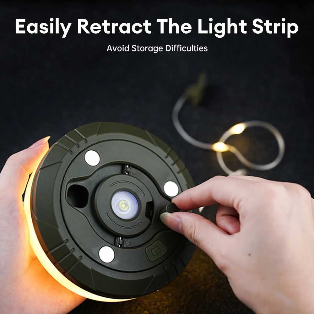 10M Camping String Lights with Lanterns 2000mAh Outdoor Camping Lights Tent Atmosphere Light Waterproof Rechargeable Flashlights W250613