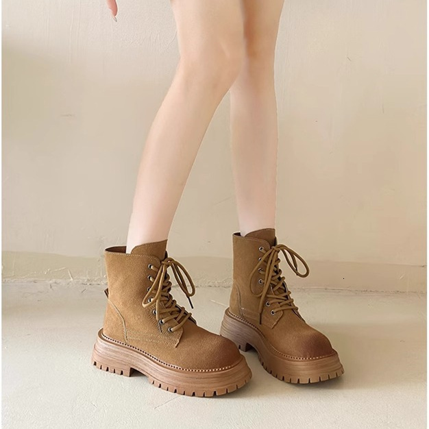 Ddmysports Flip Cover Martin For Women Early Autumn New Single Thick Sole Two Way Short Yellow Boots Trend Outdoor Shoes