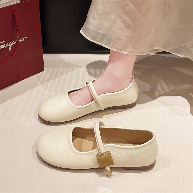 Ddmysports Mary Jane For Women Flat Single Spring And Autumn New Shallow Mouth Granny Shoes Gentle Style Matches With Skirts Small Leather Outdoor Sho