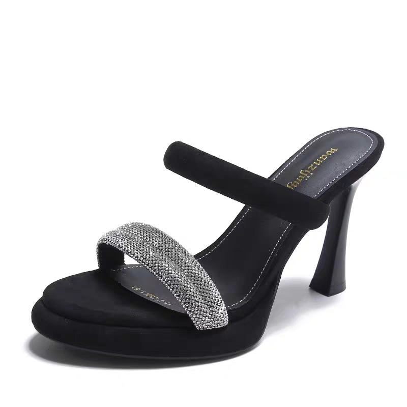 Ddmyoutdoor Petite Heels Not Tiring Feet Summer New Rhinestone One Strap Internet Celebrity High Heel Sandals Outdoor Shoes