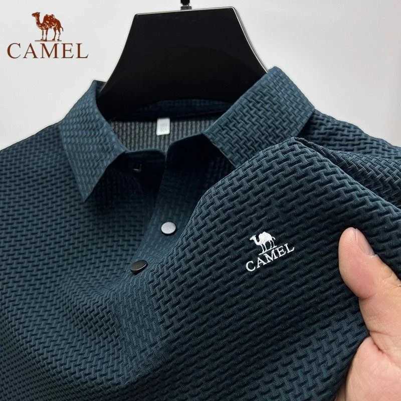 Summer New Mens Embroidered CAMEL Ice Silk Elastic Polo Shirt Fashion Leisure Breathable Cool Short Sleeved T-shirt Top Z250613