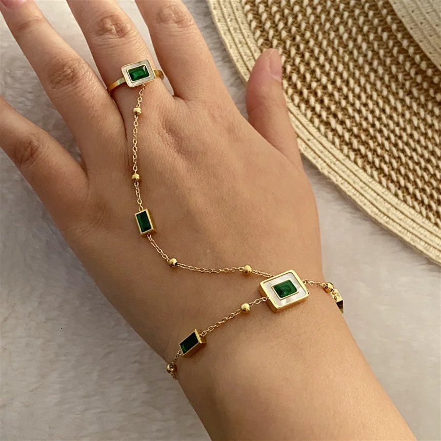 316L Stainless Steel 10 Different Embed Zircon Hand Back Chain All In One Bracelets Rings For Women Fashion Fine Jewelry Gifts 250610