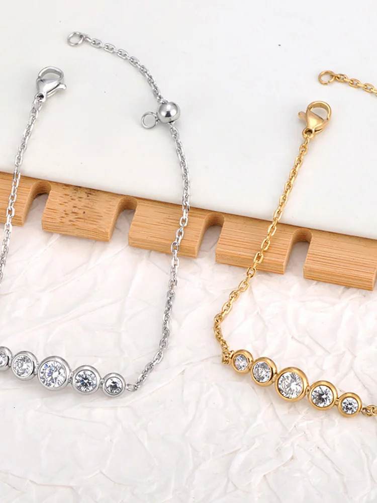 Lokaer Cubic Zirconia Bling Chain Bracelet Bangle Stainless Steel High Quality Trendy Waterproof Jewelry for Women B25005 250610