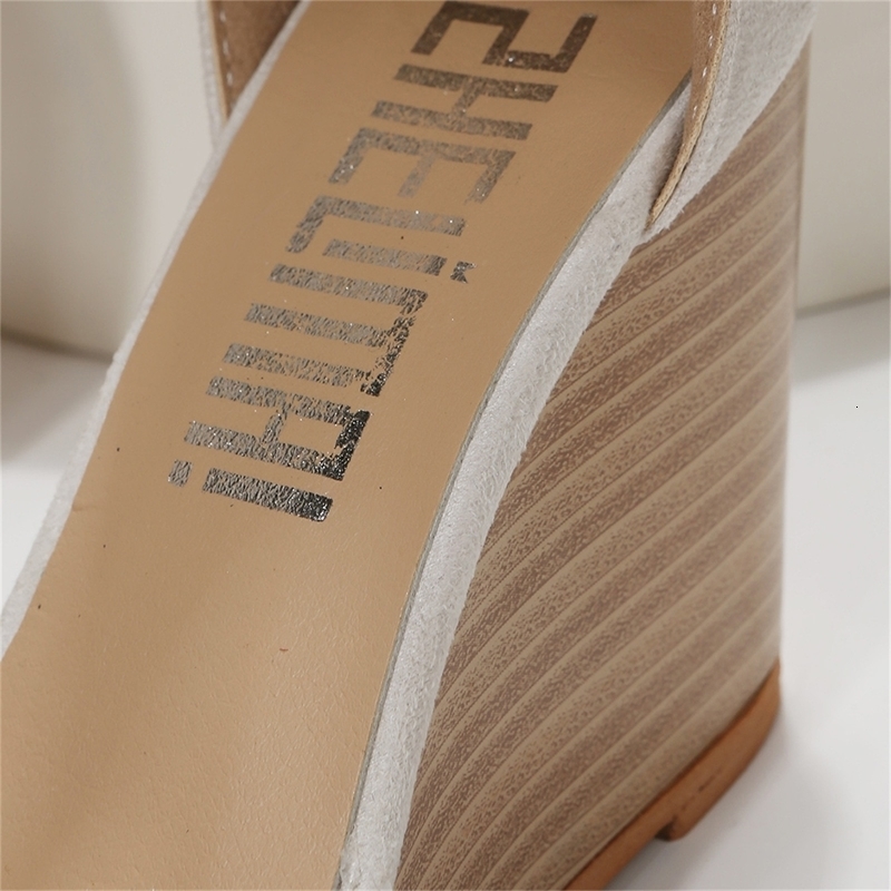 Fashion Women High Heel Sandals Closed Toe Solid Suede Pointed Wedge Shoes Thick Bottom Buckle Female Footwear 250605