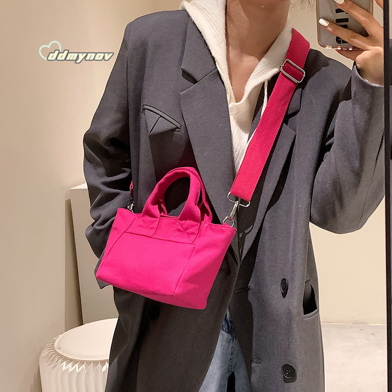 Korean Style Canvas for Women 2023 New Trendy Fashion Versatile Tote Handbag Crossbody Bag Solid Color Small Backpack ddmynov
