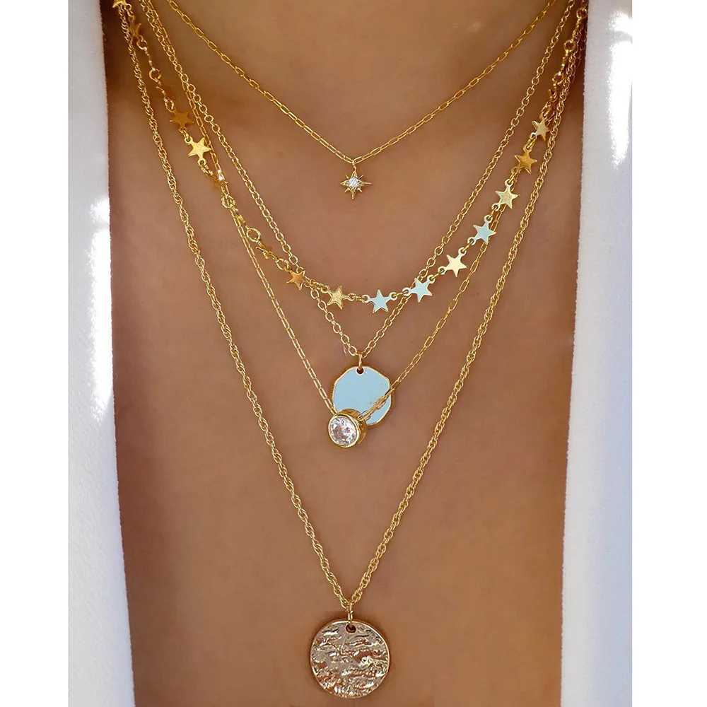 Vintage Gold Color Multiple Styles Necklace For Women Trendy Multi-Layer Disc Pendant Necklaces New Tendyaces Set Jewelry Gifts Z250614