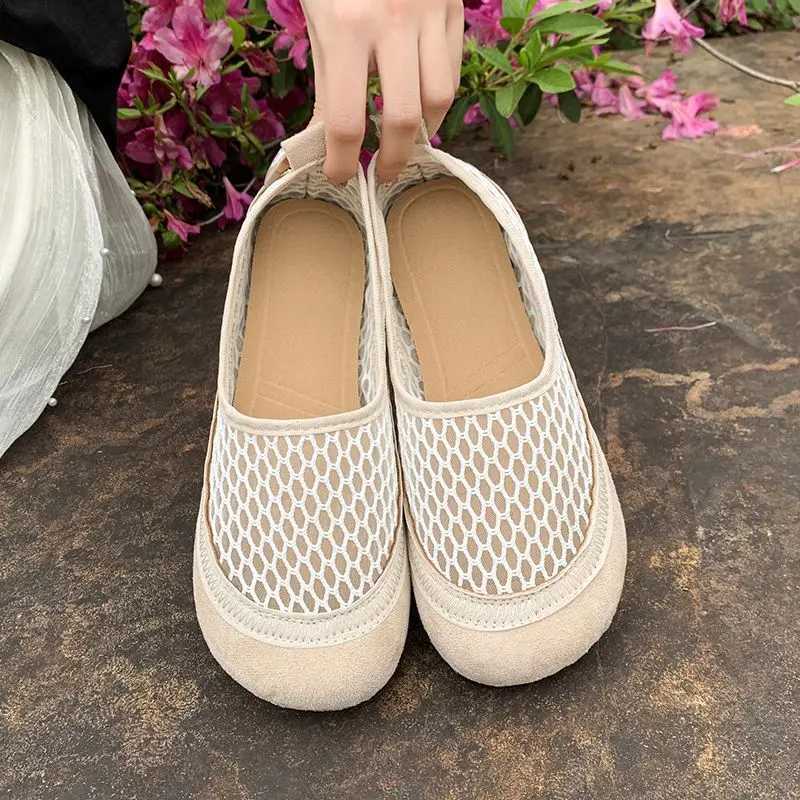 Womens Round Toe Flat Shoes Slip Casual Shoes N-slip Loafers New Mesh Plus Size Flats Women Summer Breathable Shoes Women XJ250614