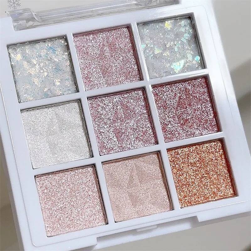 Snow Sequin 9-Colors Glitter Snowflake Dia White Eye Shadow Pearly Charming Contour Eyes Make Up Palette