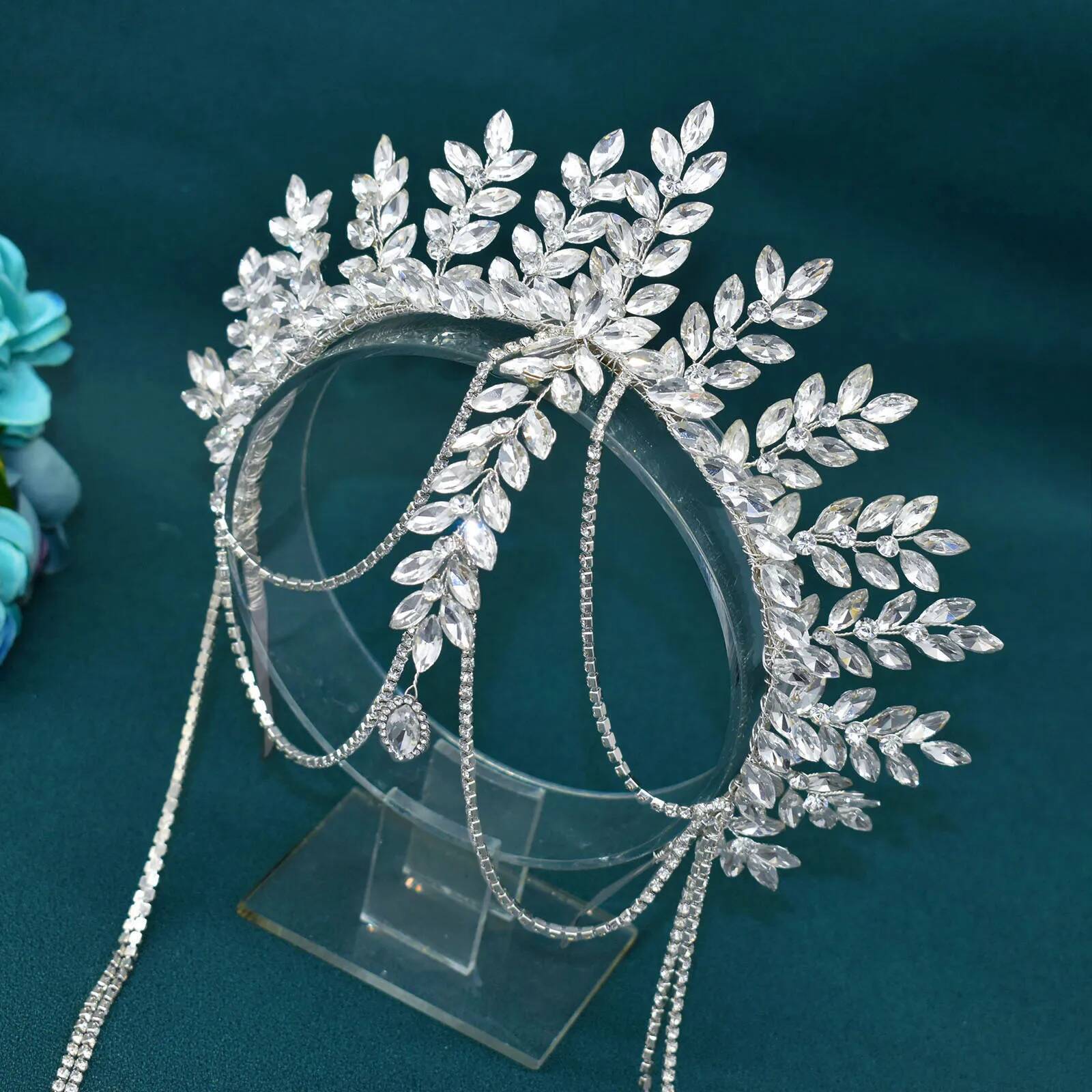 DZ131 Handmade Wedding Hairband Crystal Bride Tiara Bridesmaid Headpiece Women Jewelry Tassels Bridal Crown Baroque Headband