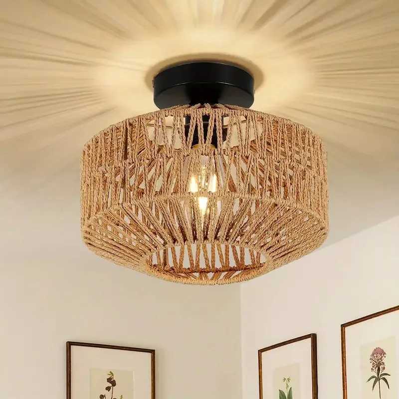 Ceiling Lights Rattan Chandelier Light Fixture Hand Woven Fixture Flush Mount For Hallway Bedroom Kitchen Entrance Living Room XJ2500613