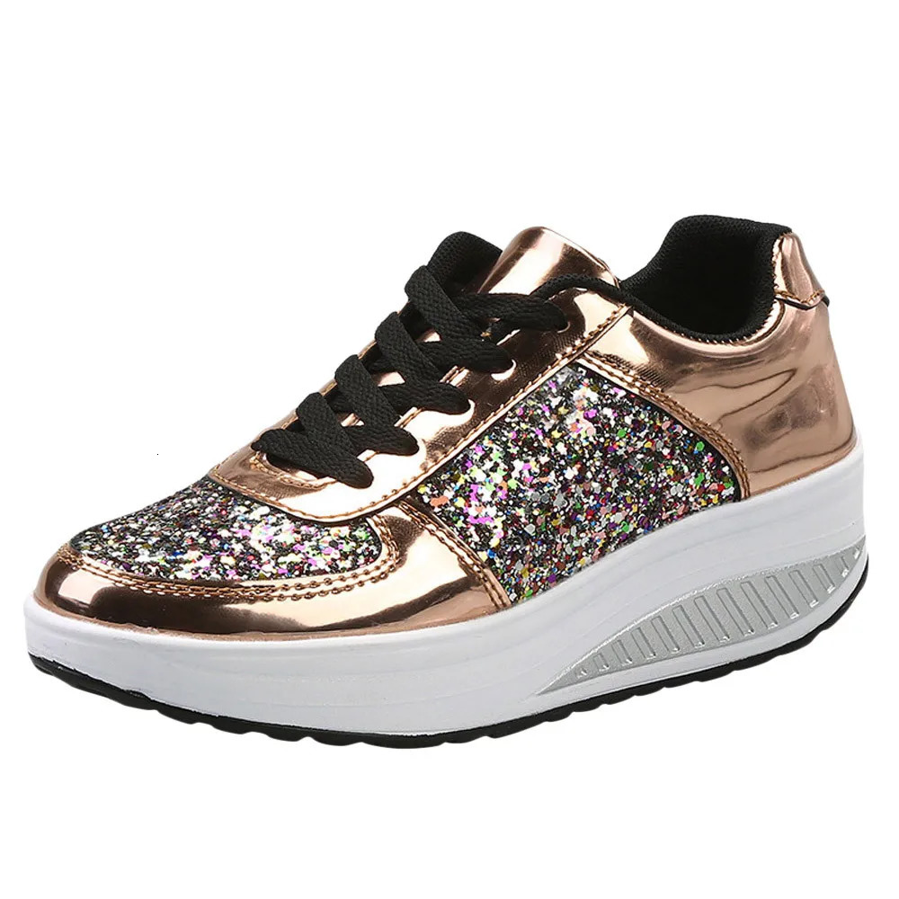 Fashion Ladies WomenS Shoes Sport Sequins Wedges Shoes Shake Silver Comfortable Sport Jogging Tennis Lace-Up Running Sneakers 250610