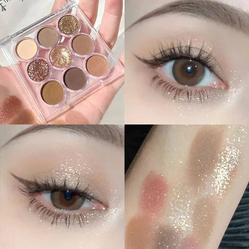 9 Colors Makeup Party Eyeshadow Pallete Shiny Purple Eye Shadow Palette Brown Shimmer Glitter Matte Shades Neon Pigments
