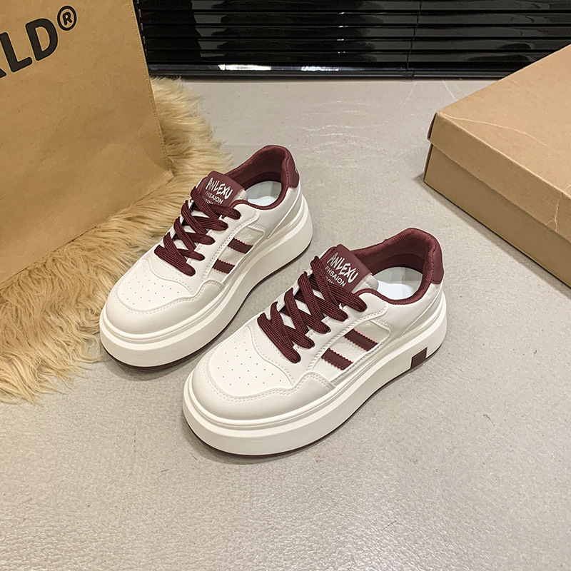 Ddmysports Women S Thick Soled Casual Leather Sneakers Spring New Versatile German Training Ins Style White Shoes For Students Outdoor Shoes