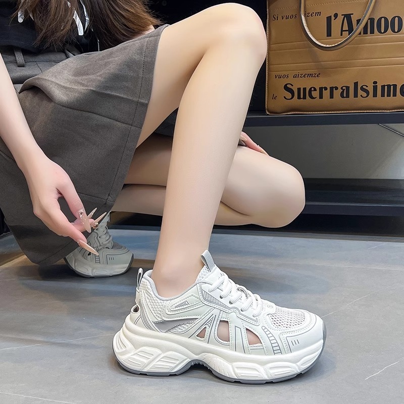 Ddmysports Thick Soled Super Popular Hollow Soft Dad Shoes New Summer Breathable Mesh Versatile Casual Sneakers For Women Outdoor Shoes