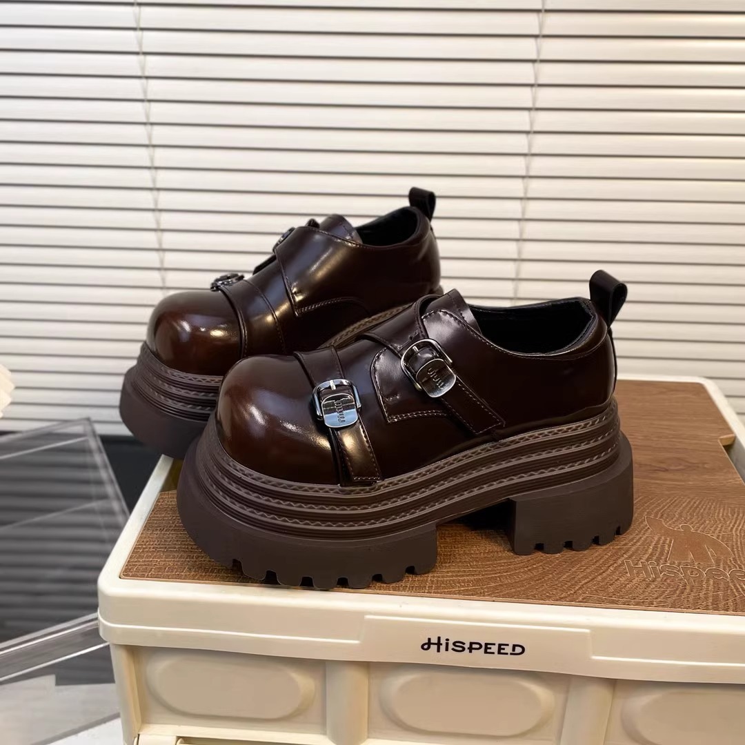 Ddmysports Spring British Style Black Leather Shoes New Lightweight Thick Sole Height Increasing Loafers For Petite Women Outdoor Shoes