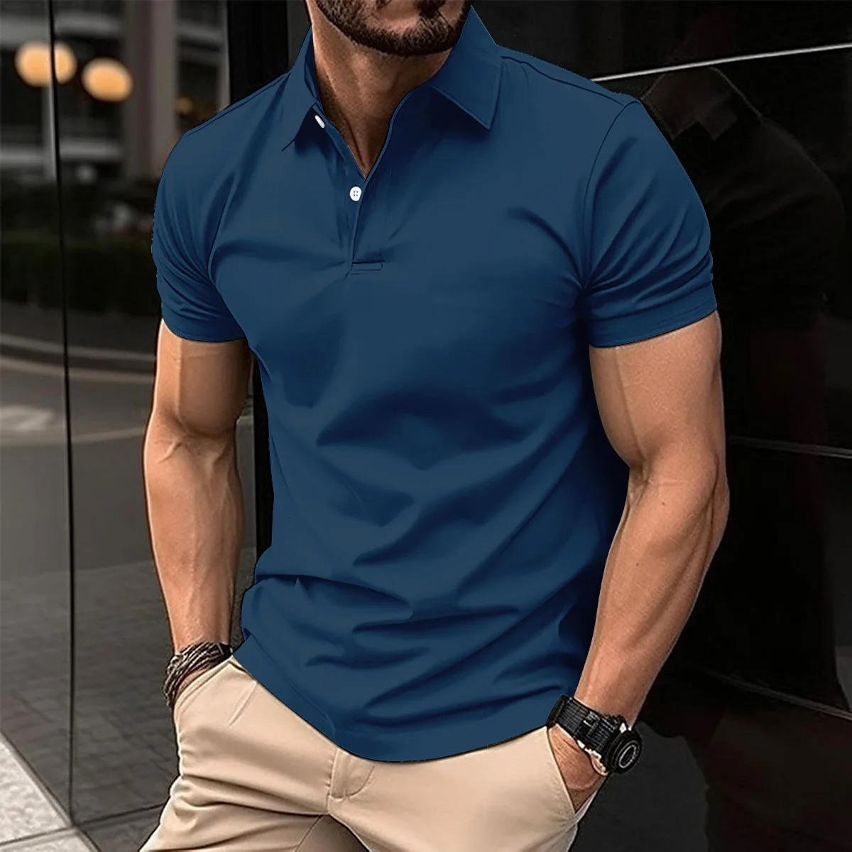 Fashionable Solid Color Button polo T-Shirt For Mens Fashionable Lapel Button Shirt Street clothing Summer Short Sleeved 250529
