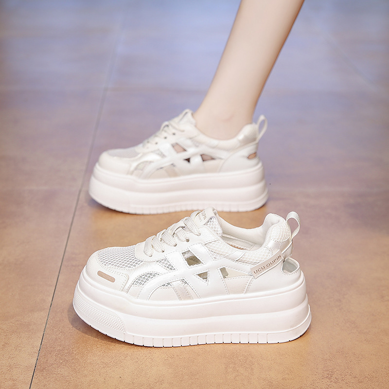 Ddmyoutdoor Platform Mesh White Sneakers For Women Summer New Hollow Breathable Dad Casual Board Soft Sole Wedge Shoes Outdoor Shoes
