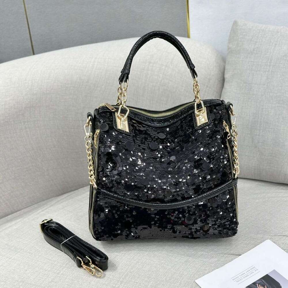 New Sequin Handbag Fashionable High-end Women's Large Capacity Soft Leather Beaded Versatile Shoulder Crossbody Bag