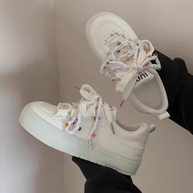 Ddmysports New Leather White Thick Sole Casual Versatile Sneakers To Match Skirts Make Feet Look Smaller Spring And Autumn Women S Shoes Outdoor Shoes