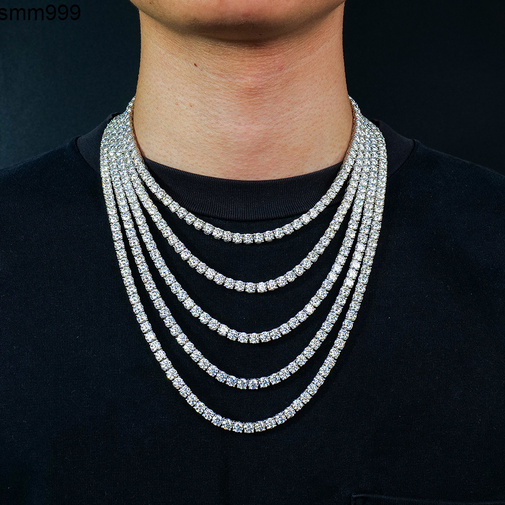 Trendy 5mm Round Brilliant Cut Moissanite 925 Silver Tennis Moissanite Necklace Mens and Omens Hip Hop Fashion Jewelry
