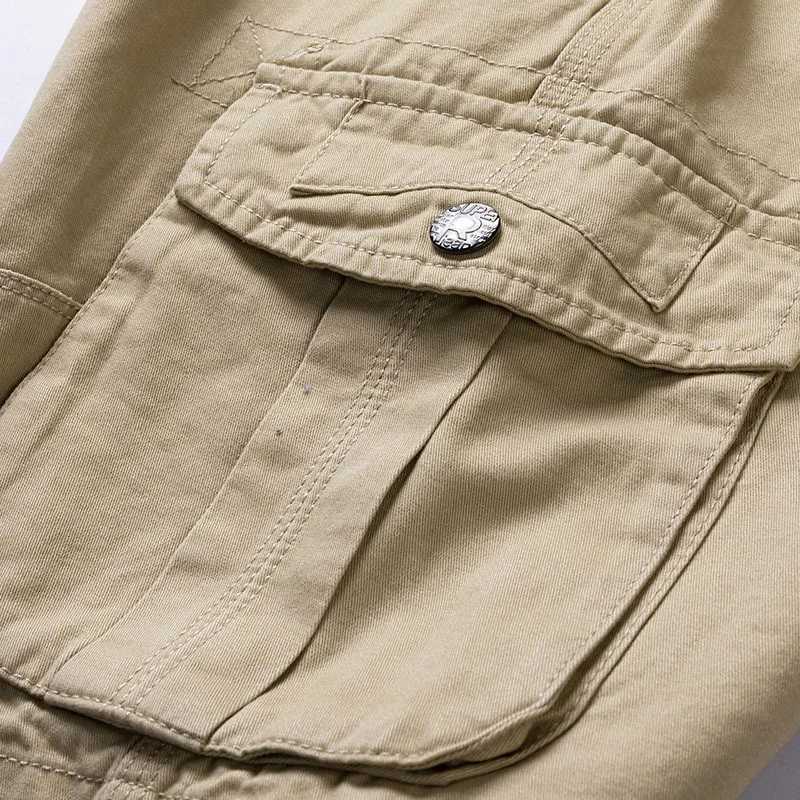 2025 Summer Mens Baggy Multi Pocket Military Cargo Shorts Male Cotton Khaki Mens Tactical Shorts Short Pants 30-38 No Belt W250614