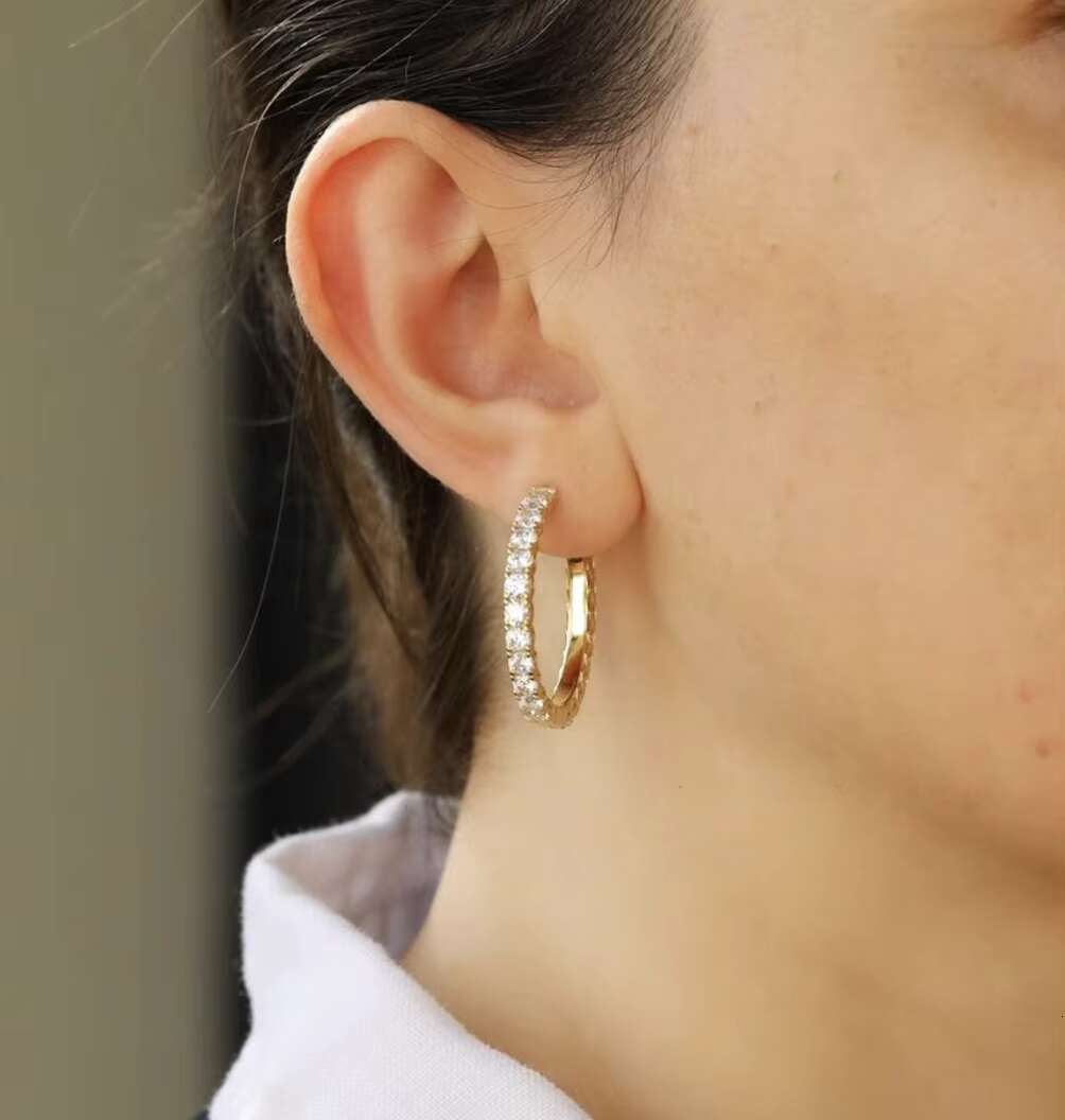 Chic Designer Jewelry: Premium Moissanite Hoop Earrings Rhodium-Coated Sterling Silver