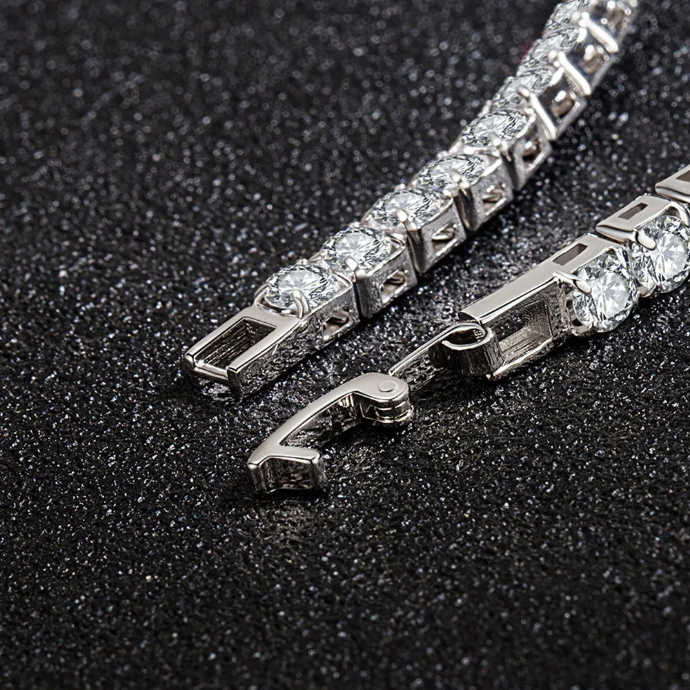 925 Sterling Silver Bracelet Zircon Chain Bracelet For Women Fashion Simple Engagement Wedding Glamour Jewelry 4MM 17.5CM 250610