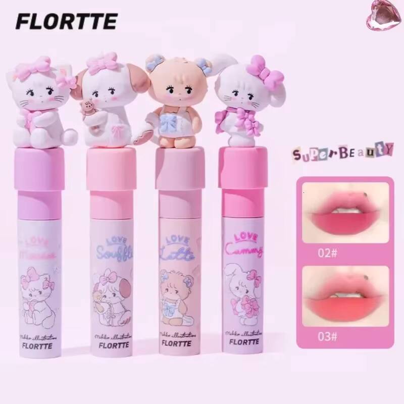 FLORTTE/MIKKO Co Branded Lipstick Milk Cake Cream Soft Mud Lip Glaze Tint Matte Velvet Lipsticks Beauty Korean Cosmetics happy