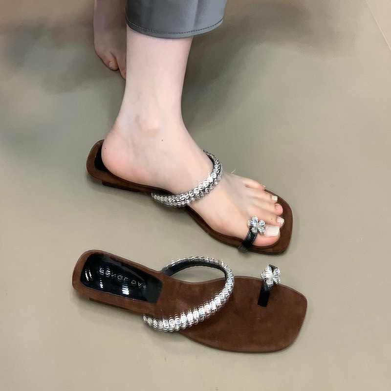 Ddmyoutdoor Rhinestone Ring Sandals Summer New Casual Versatile Beach Vacation Outdoor Open Toe Slippers For Women Outdoor Shoes