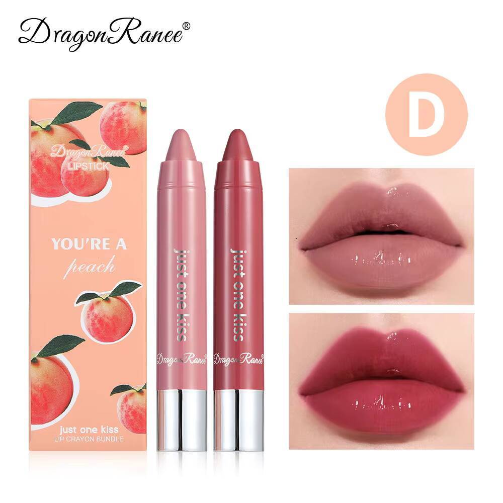 Dragon Ranee 2pcs/set Crayon Lipstick Pencil Long Lasting Moisturising Liner Solid Fruit Lip Nectar happy