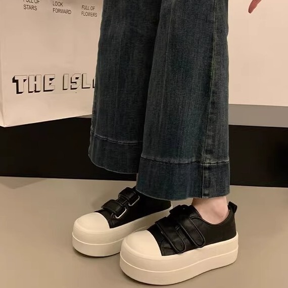 Ddmysports Magic Tape Ugly Cute Big Head Spring Summer New Casual Sneakers White Women Biscuit Thick Sole Single Shoes Outdoor Shoes