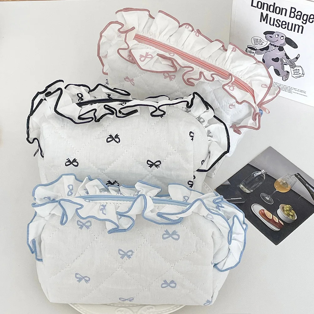 Wholesale Fashion Women Lace Makeup Zipper Bag Cute Bowknot Portable Lipstick Handbag Pouch Female Lingge Mini Clutch Bag 250614