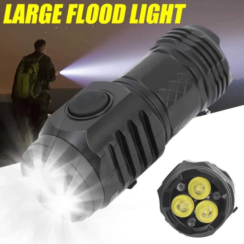 Powerful Portable Flashlight Mini Three Eye Flashlight USB Rechargeable Strong Light Camping Fishing Lantern Magnet Torch W250613