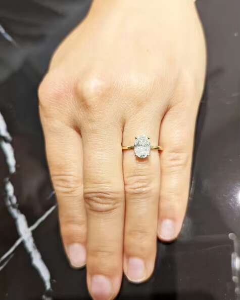 Foxi Moissanite Jewelry Solid 14K Gold Lab Grown Diamond Wedding Ring Classic Hidden Halo Oval Cut Solitaire Engagement Ring