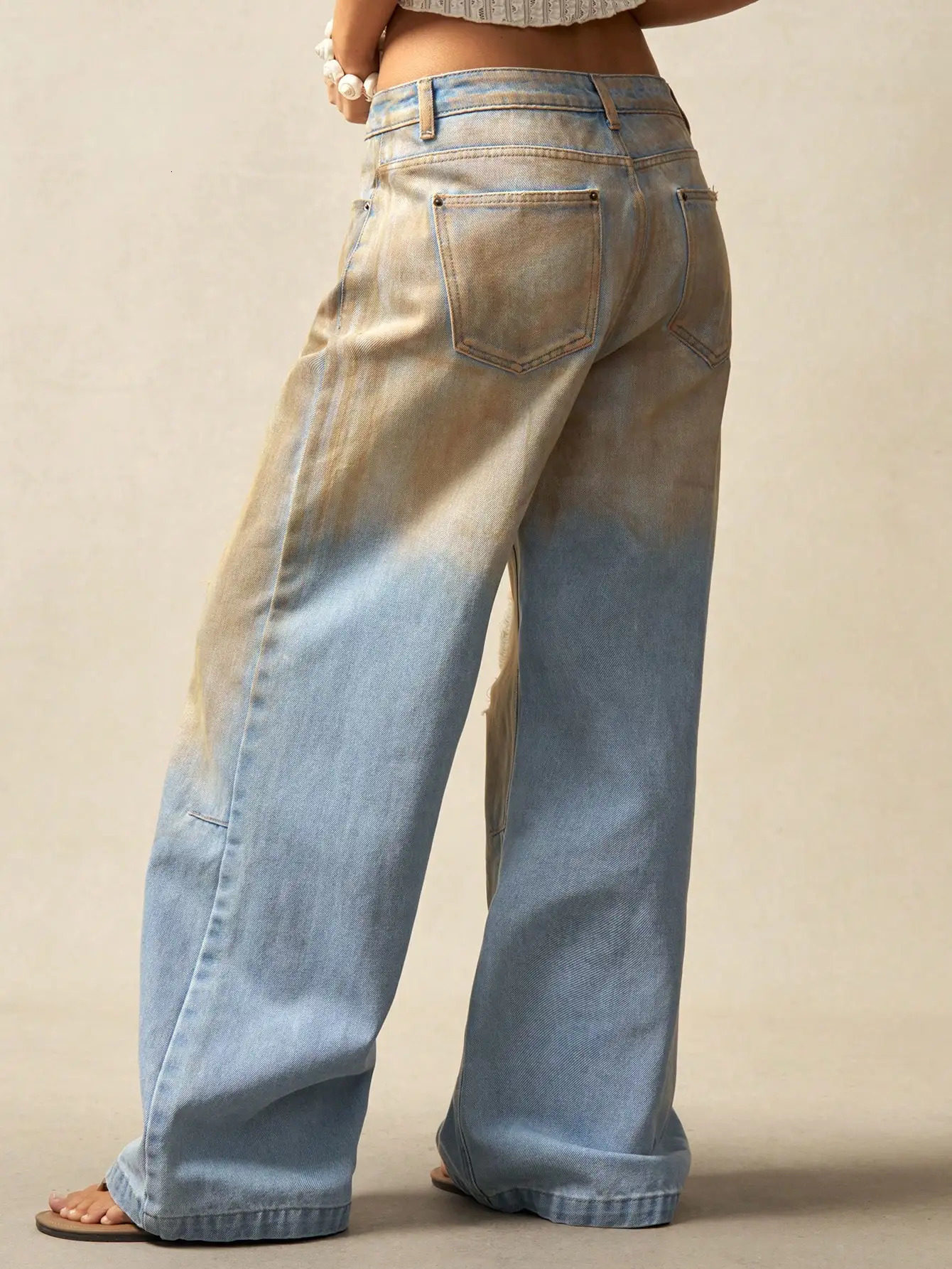 American style highend streetwear faded ripped denim womens pants collection 250612