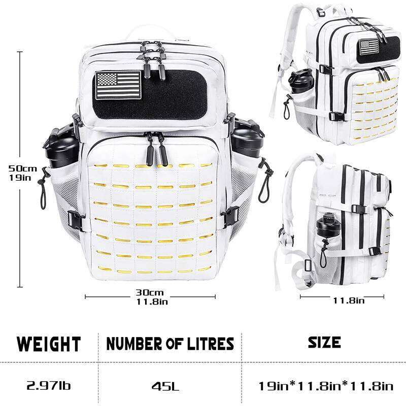 LHI Tactical Backpack For Men And Women White Molle Daypack Spotrs 3 Day Bug Out Bag Athlete Gym Rucksack With Bottle Holder