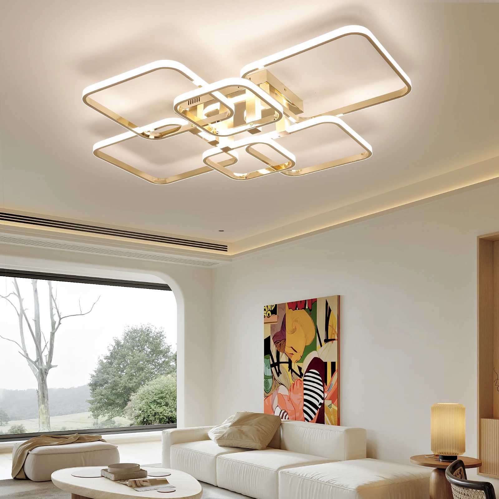 Modern LED Ceiling Light with Remote Control Dimmable Chandelier for Living Room Bedroom Flush Mount Lighting Fixture IndoorXJ2500613