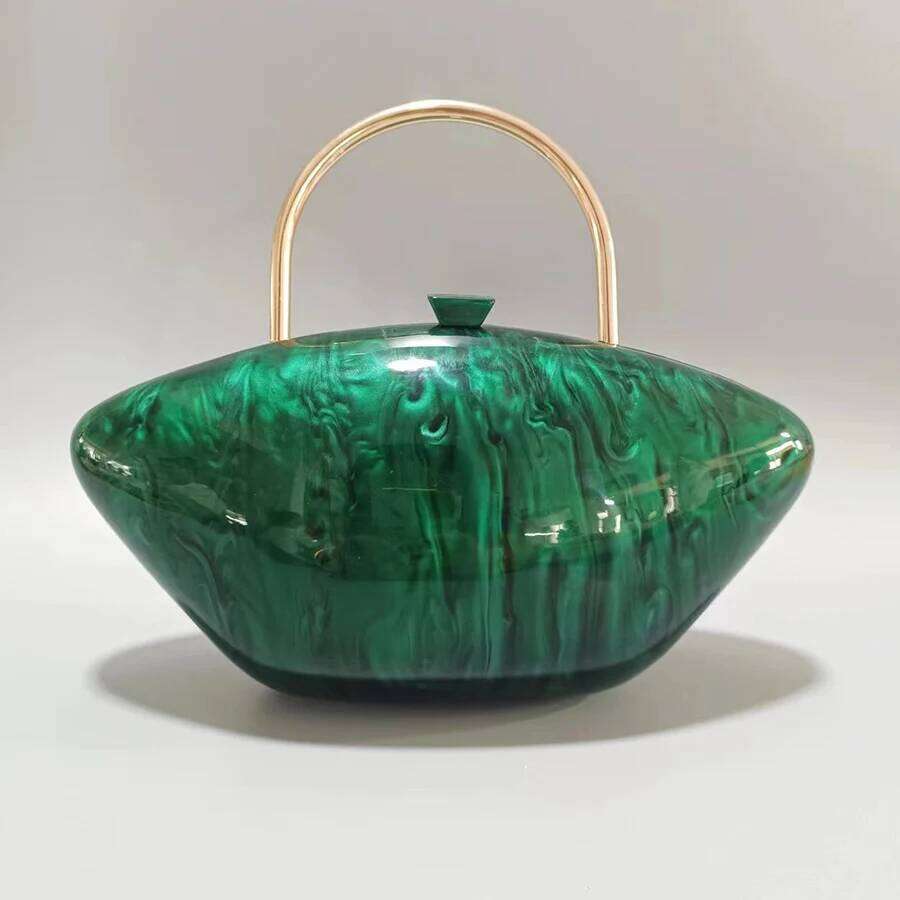 Designer Acrylic Shell Shape Clutch Pearl White Women Evening Party Cute Metal Handle Shoulder Crossbody Bag Small Purse