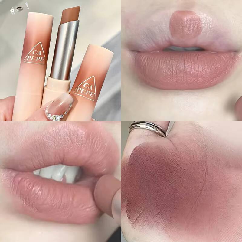Brown Lipstick Makeup Waterproof Velvet Stick Easy To Wear Lasting Matte Nude Lip Gloss Non-stick Cosmetic happy
