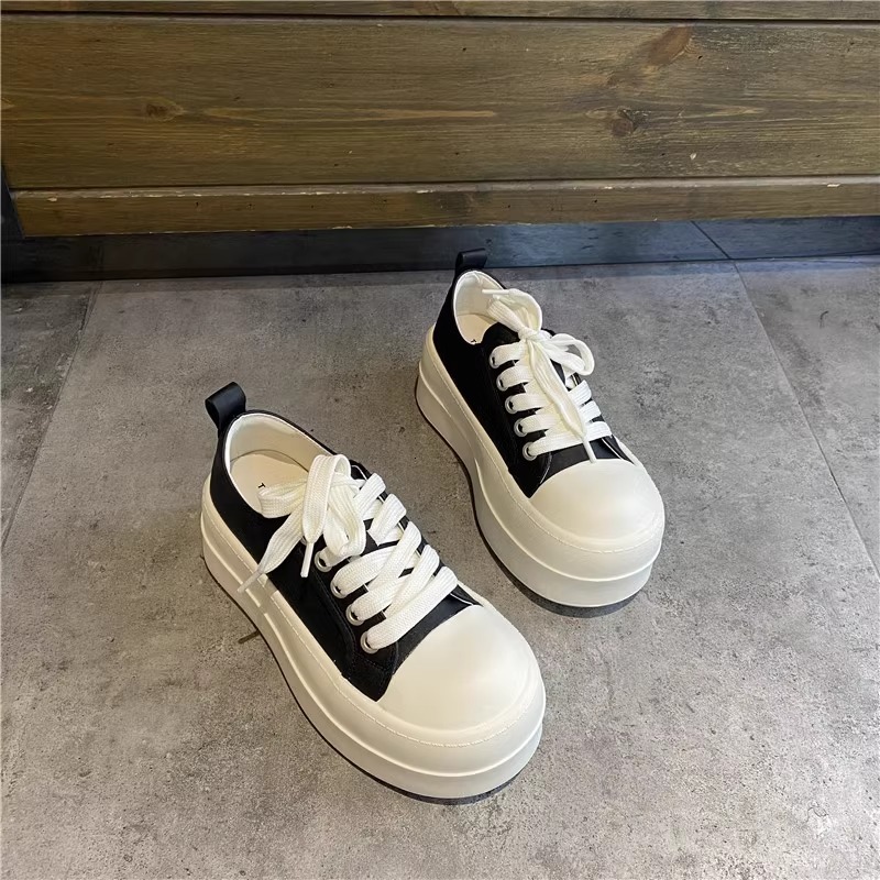Ddmysports Platform Canvas Women Spring New Korean Style Lace Up Versatile Casual For Petite Fashionable White Shoes Outdoor Shoes